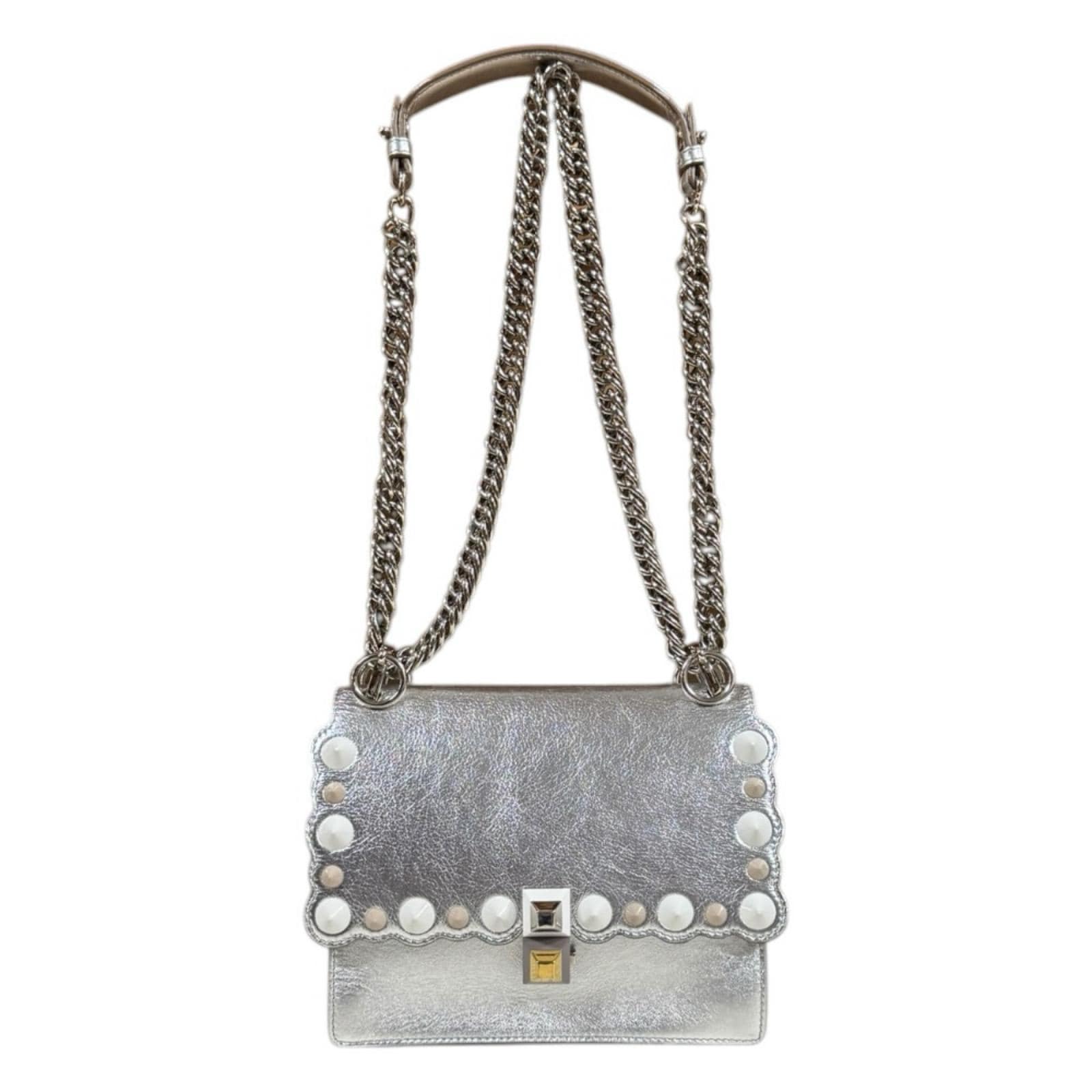 フェンディ キャナイ ミニ ショルダーバッグ レザー 8M0381 シルバー FENDI 中古