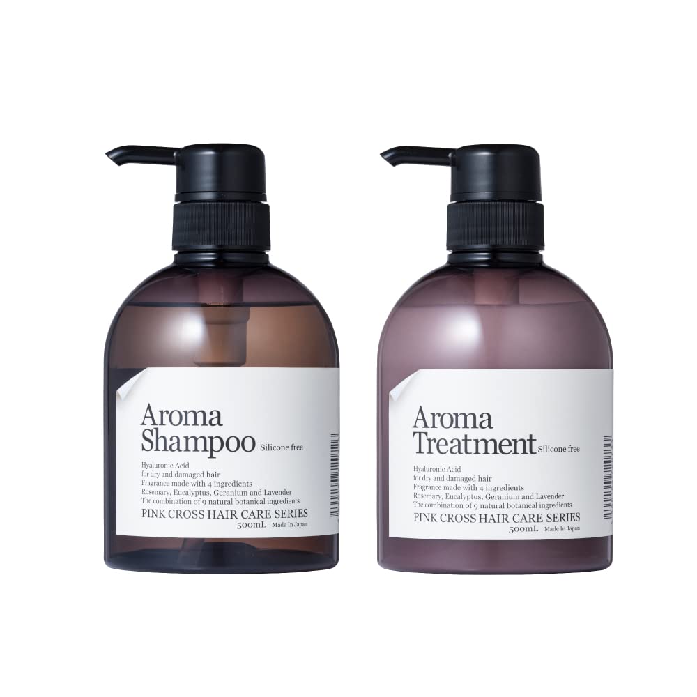 ピンククロス アロマ シャンプー & トリートメント セット 各500ml ノンシリコン 高純度 ヒアルロン酸 美容液 癖毛 エイジングケア ダメージ ケア しっとり 保湿 頭皮 ケア ボタニカル 香