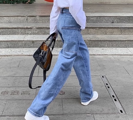 レディース パンツ ボトムス デニム Gパン ワイドパンツ デニムパンツ フルレングス ワイド ファスナー ポケット ハイウエスト ブルーデニム 大人可愛い シンプル カジュアル おしゃれ かっこいい