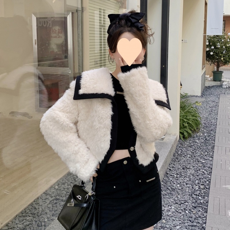 冬の女性のための新しいスタイルのラペル子羊豪華な小さな香りのよいコート厚くてかわいい万能気質ショートトップコットンコート