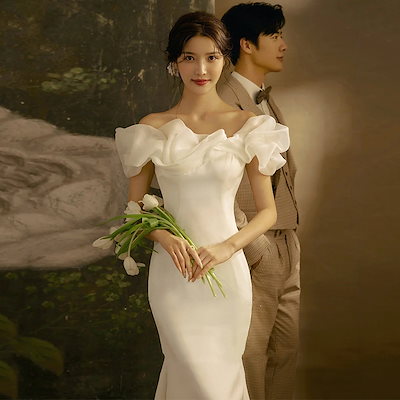 花嫁ロングドレス 結婚式ワンピース ウェディングドレス パーティードレス 結婚式 ドレス