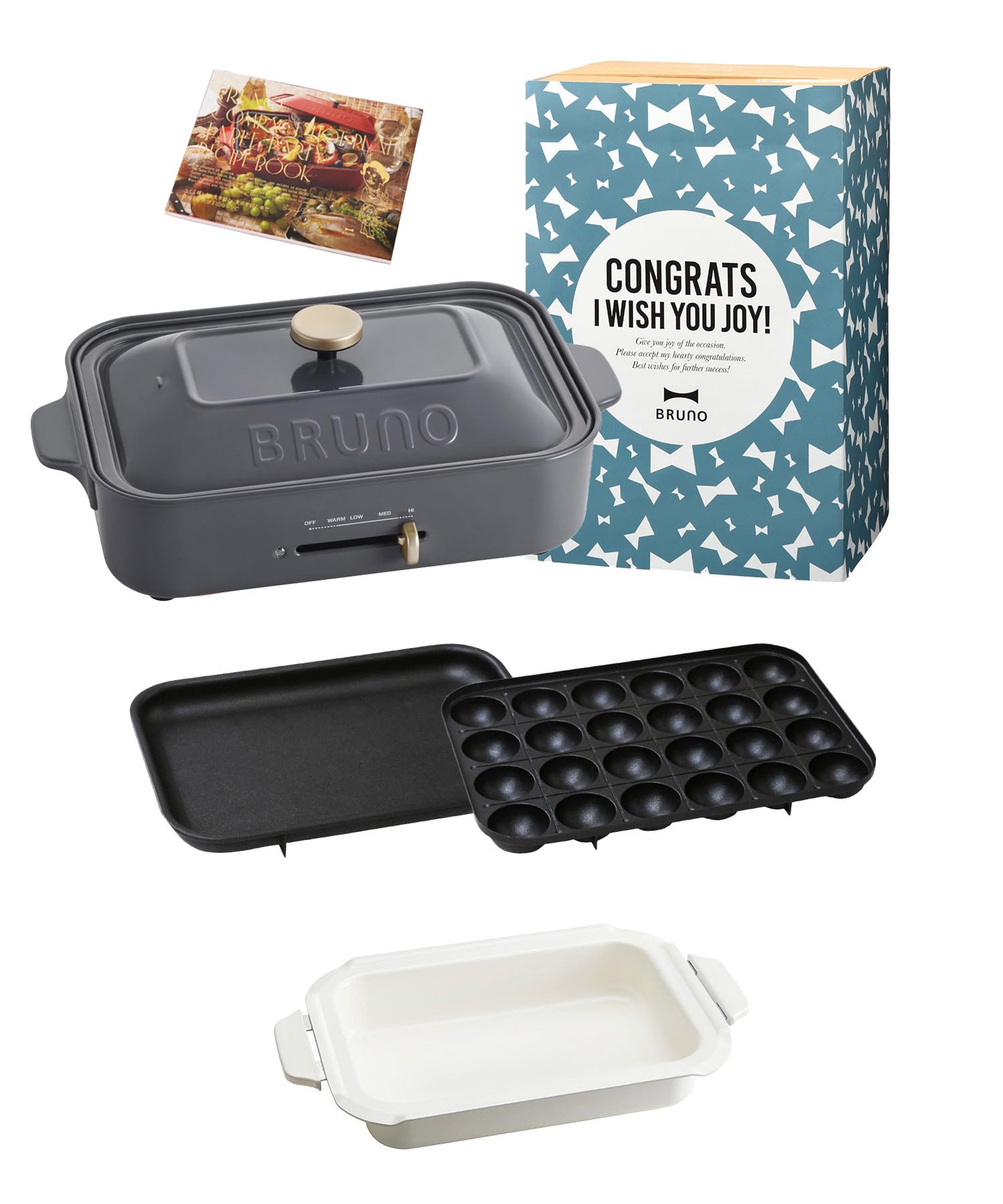 BRUNOブルーノ コンパクトホットプレート 本体 プレート3種(たこ焼き セラミックコート鍋 平面) 【Amazon限定カラー】お祝い スリーブ レシピブック付き おしゃれ かわいい これ1台 一台