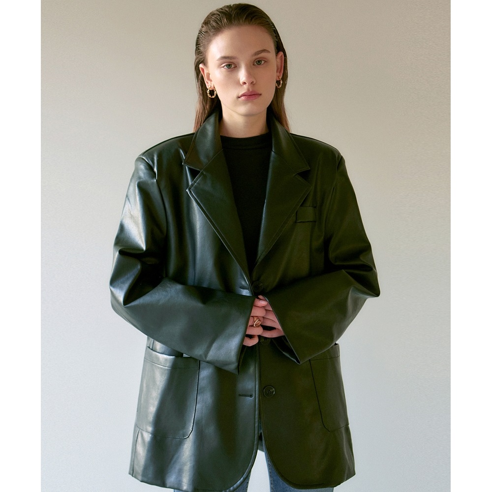 ニック&ニコールマニッシュフェイクレザージャケット_ブラック