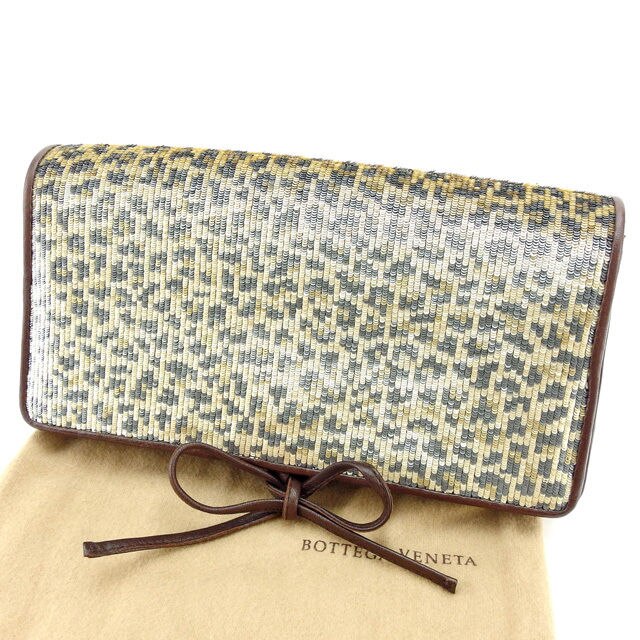 クラッチバッグ ポーチ スパンコール ブラウン ベージュ ブラック 中古