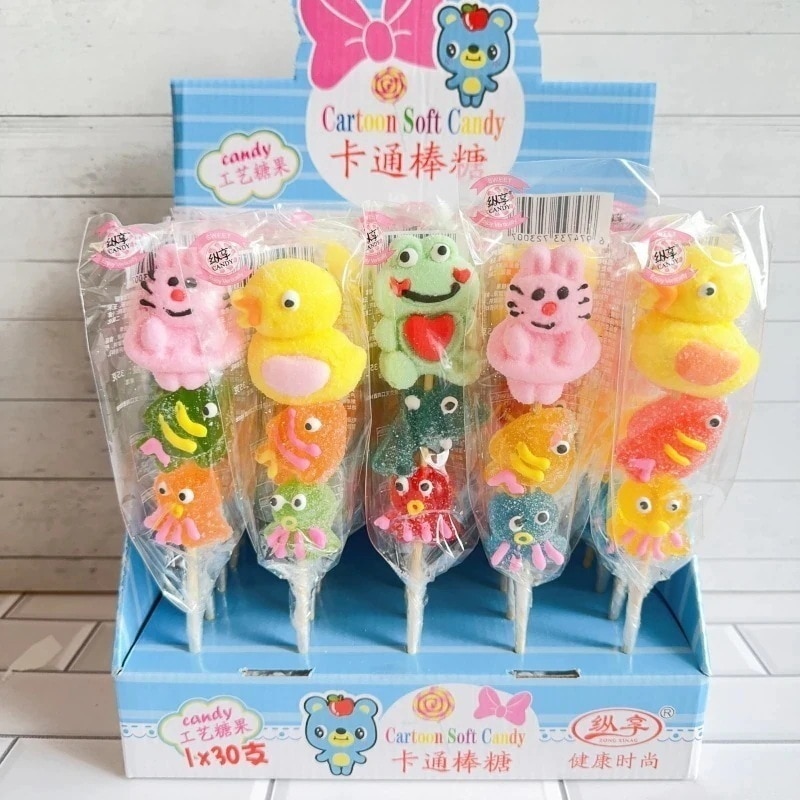30Pcs キャンディーカートゥーンコンビネーション串コットンジュースロリポップ子供用ギフトスナック 誕生日プレゼント 子供の贈り物 誕生日プレゼント 子供の贈り物