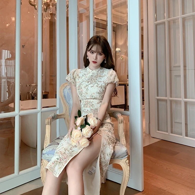 [急速出荷]発表会 二次会 演奏会 卒業式 披露宴 結婚式 同窓会 パーティードレス スカート シフォン ワンピース チャイナドレス スリット 刺繍 中華 夏 ワンピ 4,715円