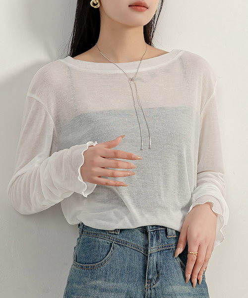 Qoo10 DAY CLOSET シースルートップス メロウフリル 無地