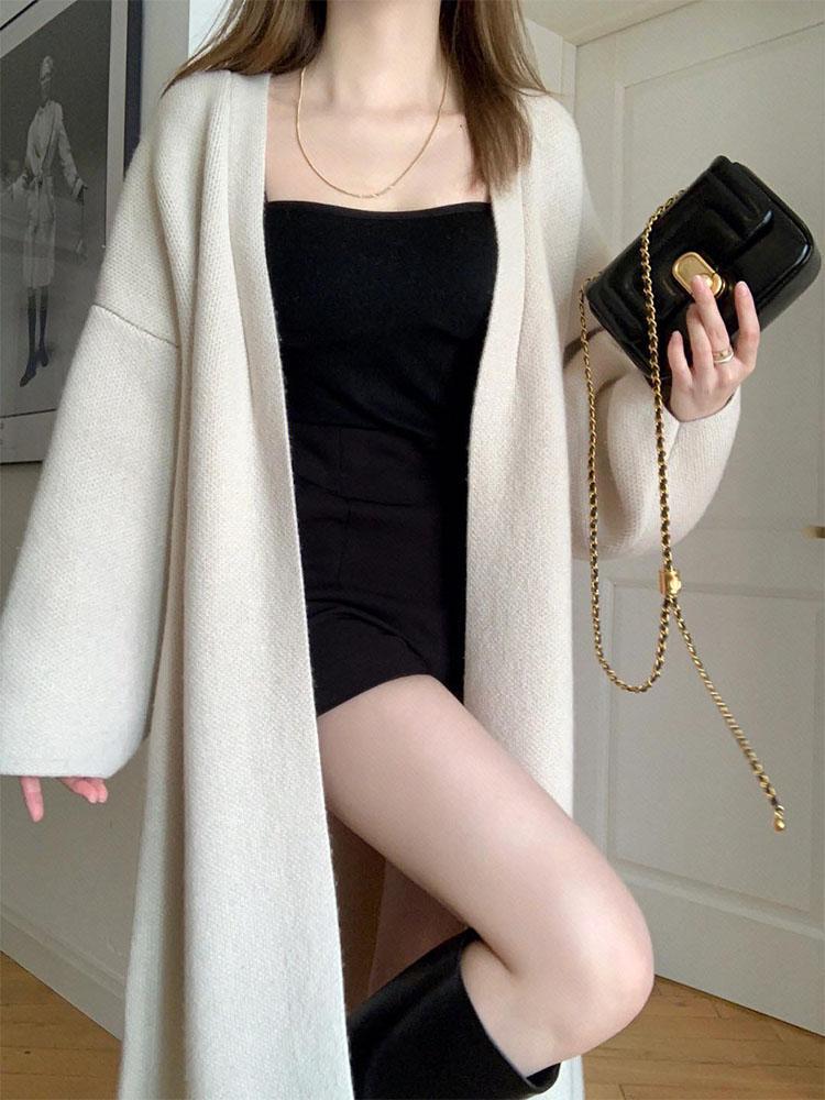 秋春セータージャケットセミロングゆったり怠惰風ジェントルスタイルスイートニットカーディガンレディーストップスジャケット