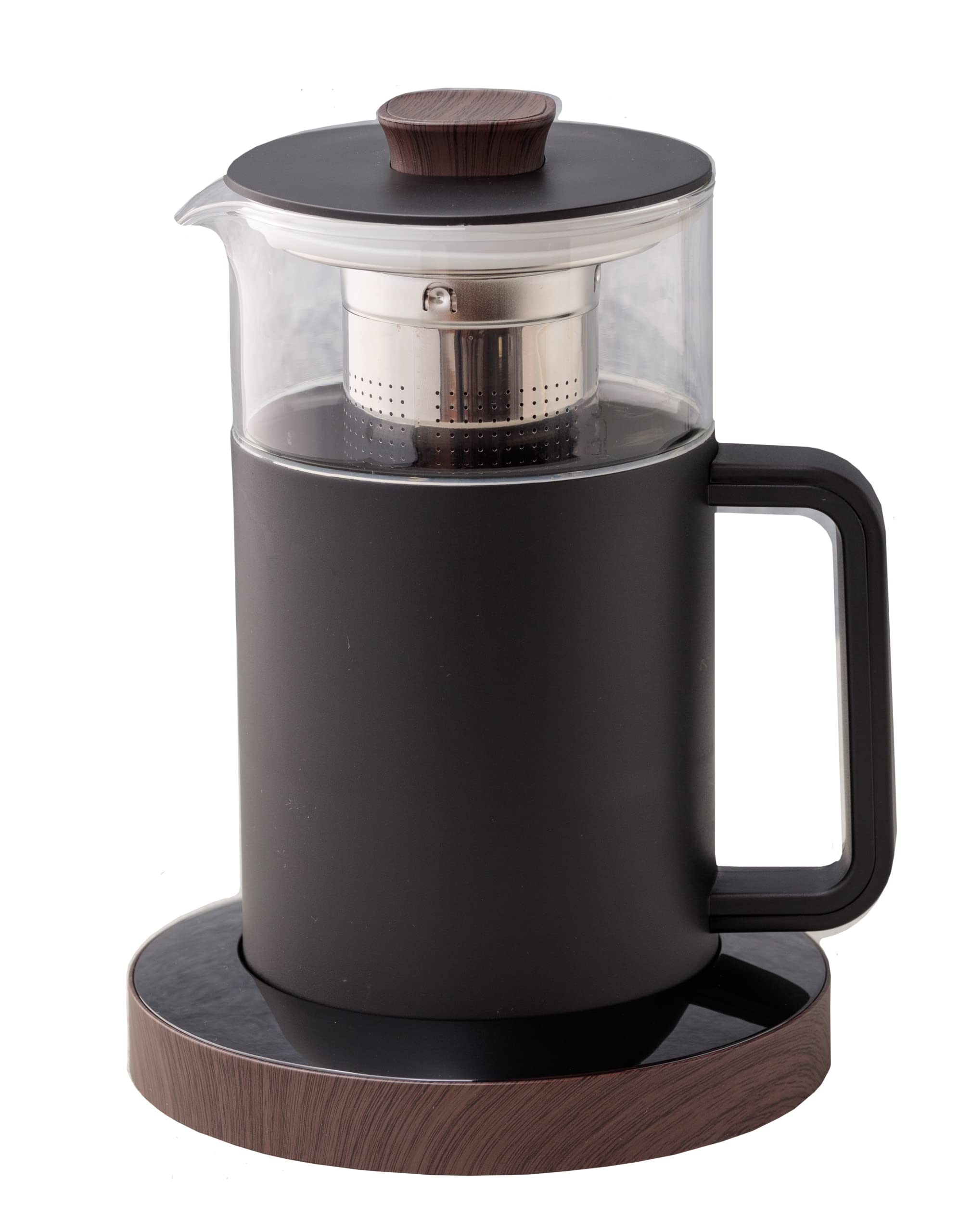 moku. 電気ケトル 温度設定 5段階 木目デザイン 保温機能付き ガラスポット ホワイト×ナチュラルウッド (ブラック×木目)