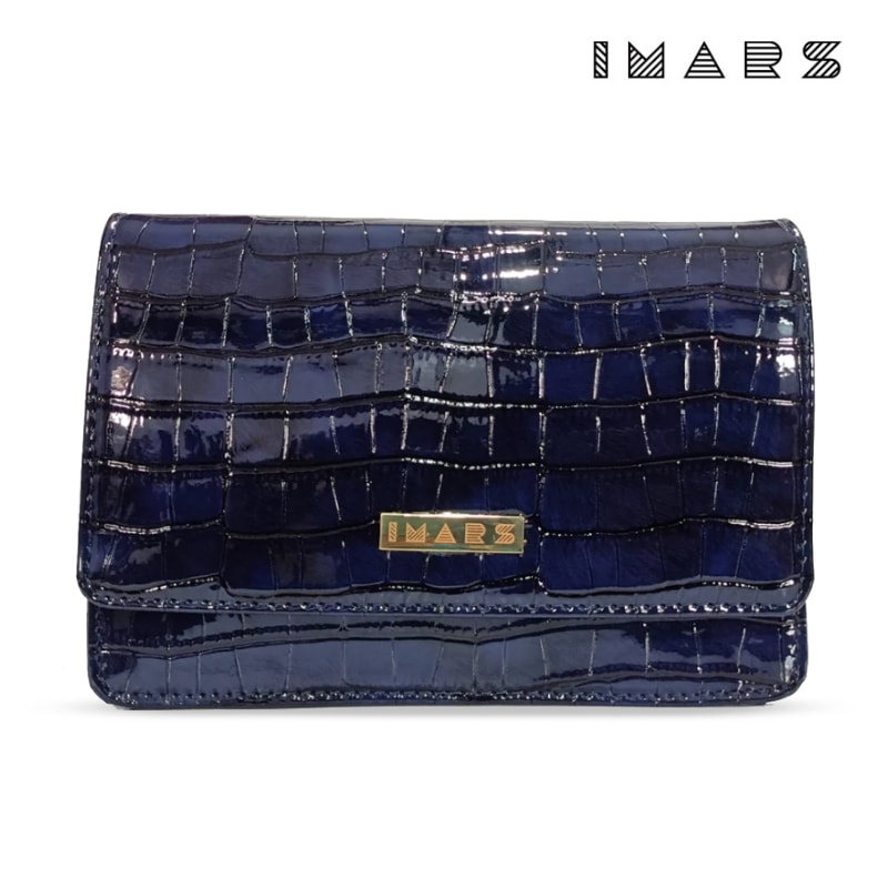 IMARS スタイリッシュ クロスボディ ネイビー クロコ レディースバック