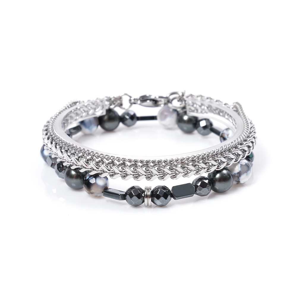 JBANS クラシックブラックパールシーホース 012 サージカルキューブダブル 029 チェーンブレスレットセット (Y2101-SE802_BK)