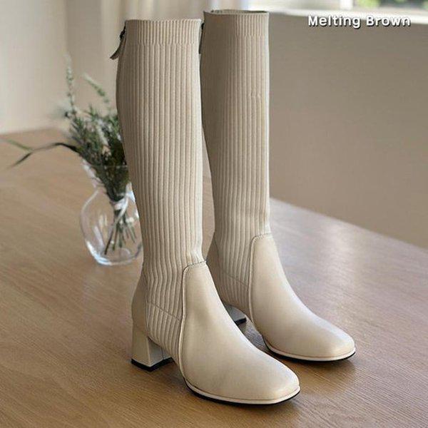 女性スリムフィットニットロングブーツ ジップアップブーツ MT98