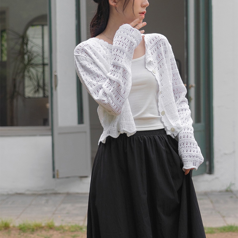 ネイビルパンチングレースラウンドニットカーディガン