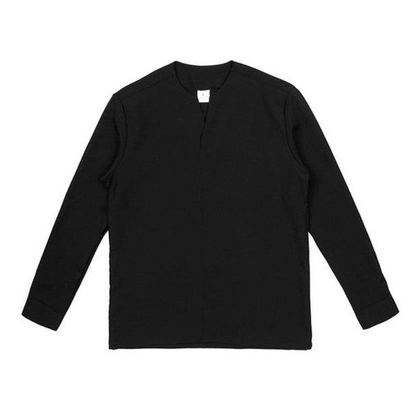 メンズカジュアルVネック スリット 長袖Tシャツ KSM-TSA-SBP0417021-ブラック