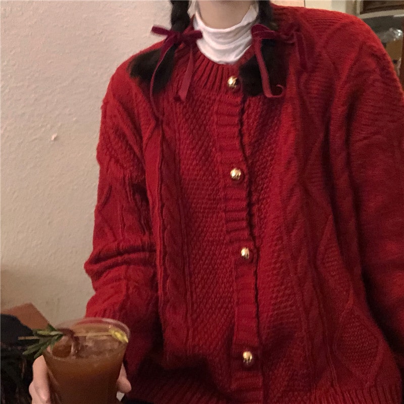 2024 クリスマスと新年ゴースト ホース ガール ツイスト レトロ ニット カーディガン セーター ジャケット