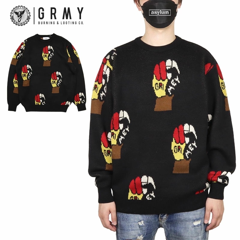 グライミー セーター GRIMEY ニット メンズ レディース ブランド 大きいサイズ おしゃれ 人気 黒 24aw004 ブラック M L XL