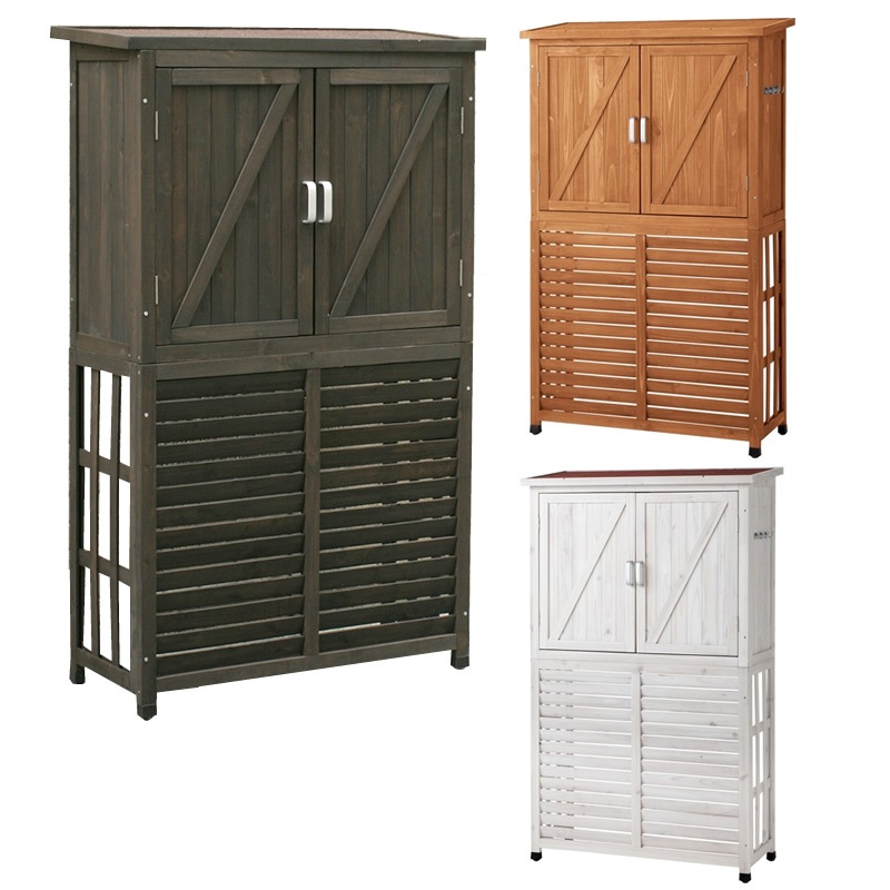 室外機カバー 収納庫付 ガーデニング DNS-N0707 逆ルーバー 省エネ 倉庫 天然木