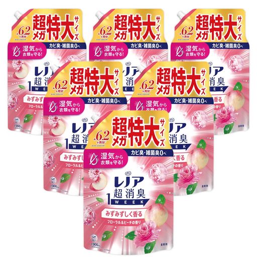 レノア 超消臭1WEEK 柔軟剤 みずみずしく香るフローラル&ピーチの香り 詰め替え 1900mLx6袋 [大容量] [ケース品]
