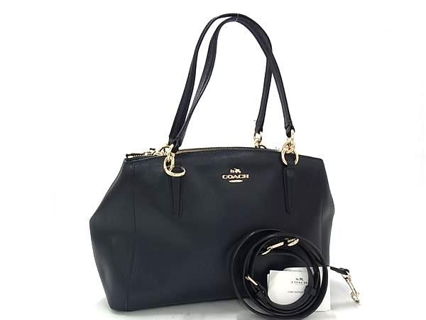 美品 COACH コーチ ハンドバッグ クリスティ キャリーオール F36637 ネイビー ゴールド金具 レザー レディース 2WAY ショルダーバッグ【本物保証】
