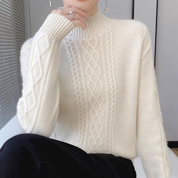 女性のデイリー三つ編みハーフポーラニットセーターSDW-KNA-SRNR1000589