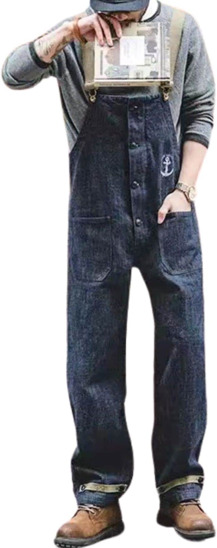 デニム オーバーオール つなぎ ジーンズ 作業着 アウトドア メンズ 夏 春 大きいサイズ ゆったり かっこいい( インディゴブルー, XL)