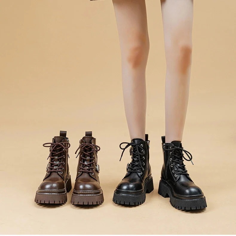 厚底ブーツ ショート 5CM インソールブーツ中筒 パンツブーツ