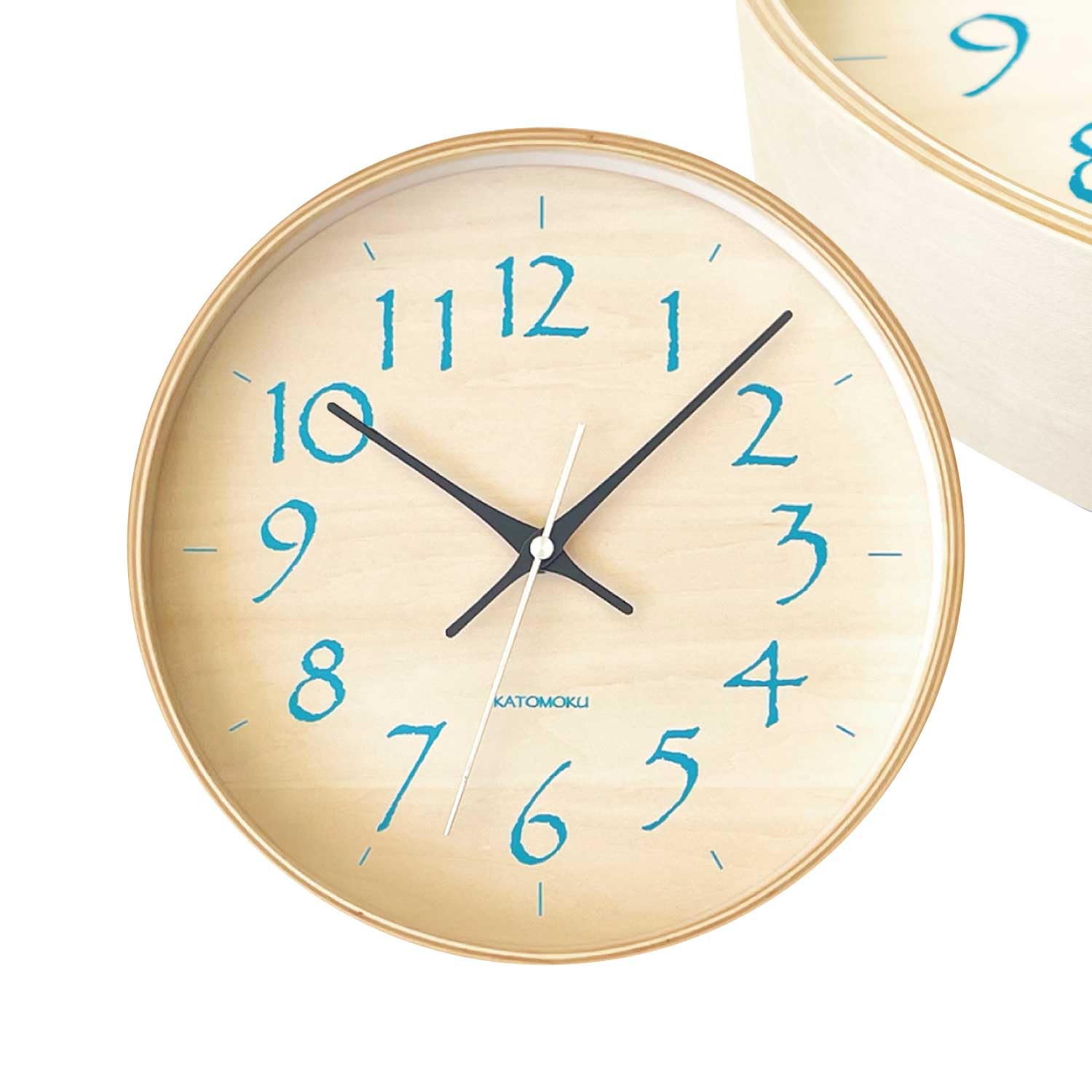 KATOMOKU plywood clock 21 ライトブルー km-120LBRC 掛け時計 連続秒針 直径25.2cm (電波時計)