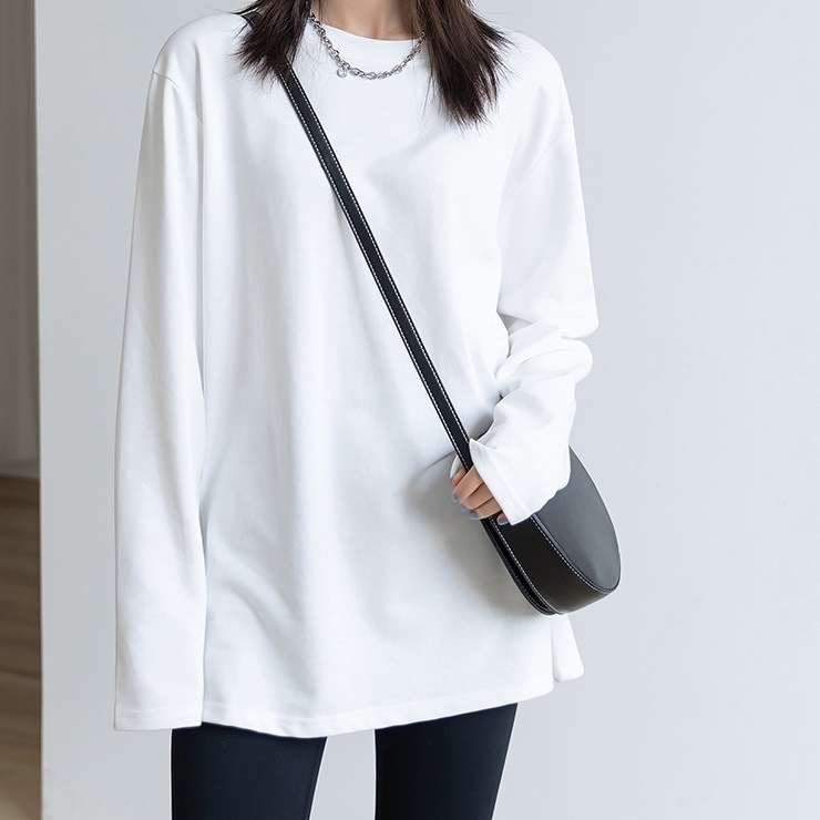 トップス シャツ カットソー プルオーバー 白シャツ 白トップス Tシャツ スタイルアップ カジュアル スリット 袖あり 長袖 襟なし ルーズ かわいい 大人可愛い 大人女子 メンズライク きれいめ