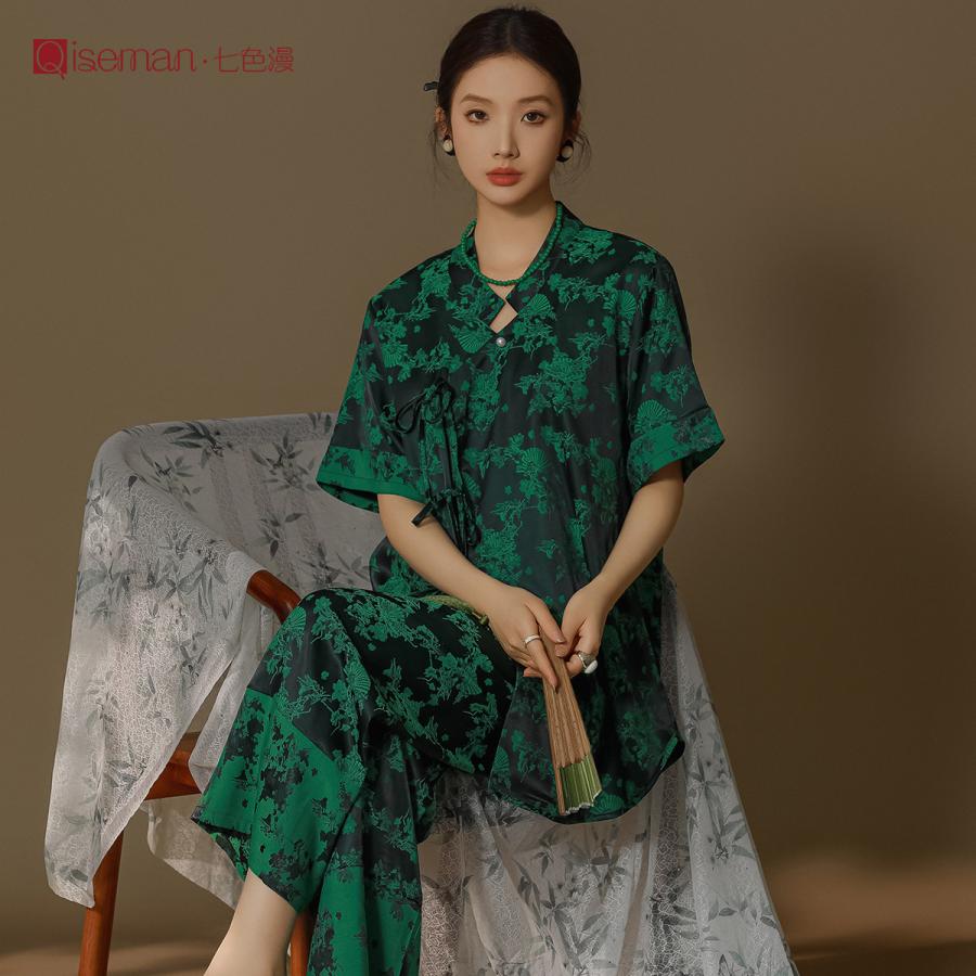 チャイナ 中国 パジャマ レディース 春夏 ネグリジェ レースフリルつい キャミワンピース ルームウェア 女性 部屋着 寝巻き 上品 大人