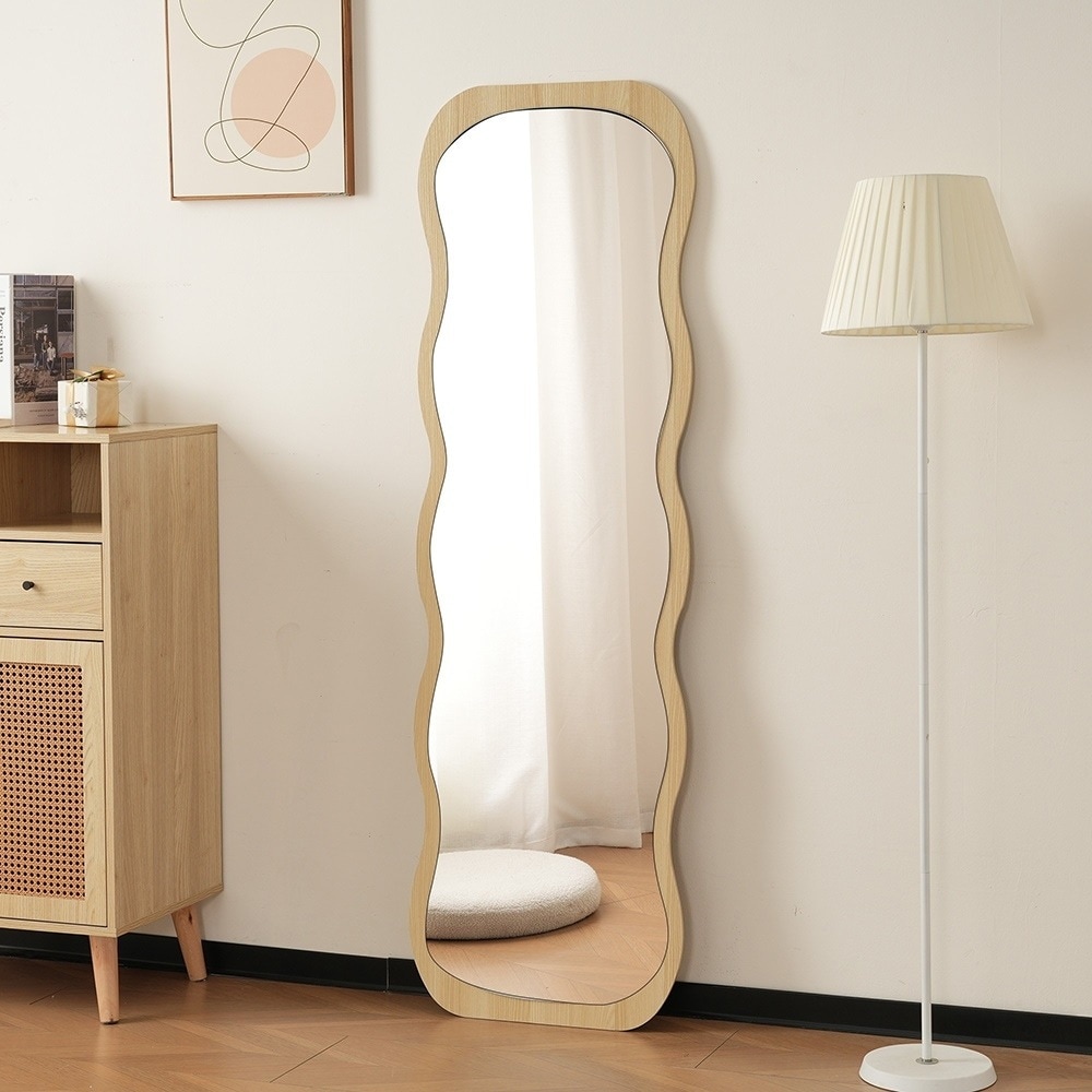 【国内即日発送】全身鏡 波形状 姿見鏡 北欧 スタンドミラー 壁掛けミラー 立てかけ 姿見 鏡 ミラー おしゃれ 飛散防止 160*50CM