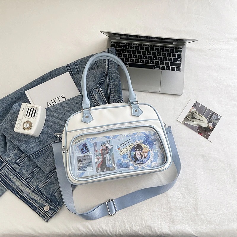 【1つ買うと10個無料】【1つ買うと10個無料】新作　痛バッグ　痛バ　缶バッジバッグ付き　ポーチ2点セット　PU革　２wayトートバッグ　ショルダーバッグ　推し活7