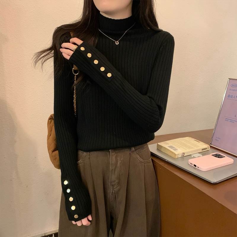 クーポン有トップス ニット セーター 春 秋 冬 長袖 ハイネック スリム 細身 ブラック ホワイト アプリコット ベージュ S M L XL LL 学校 バイト イベント リゾート 旅行 ホテル ガ