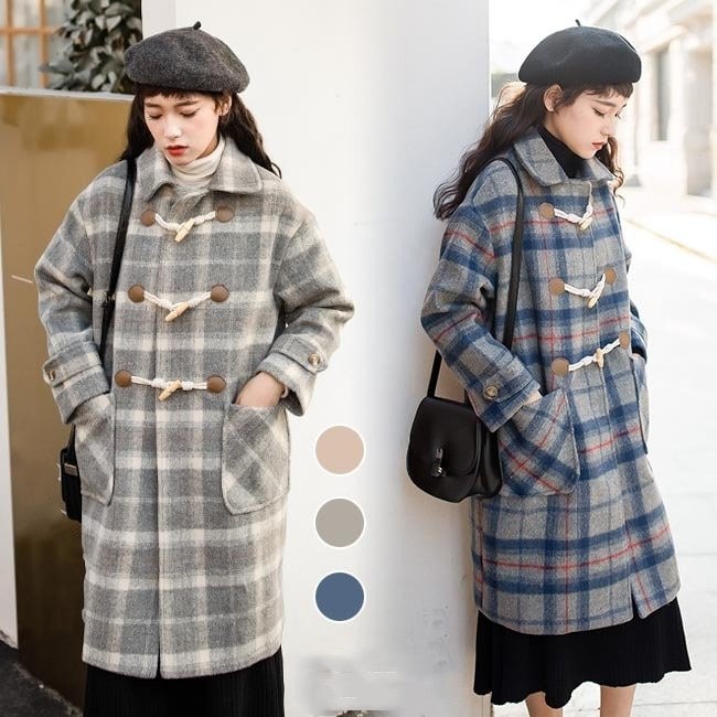 アウターダッフルコート チェック柄 レディース ラシャコート コート 冬 ツイードコート 冬 チェッ