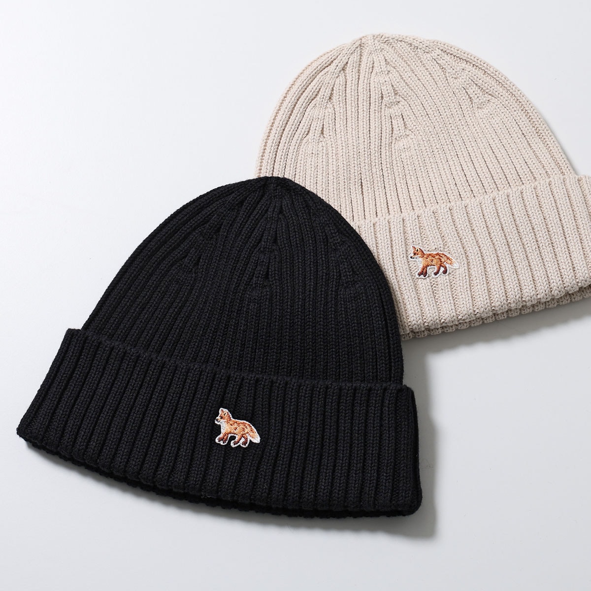MAISON KITSUNE メゾンキツネ ニット帽 PW06103KT1140 メンズ ベイビーフォックス刺繍 ニットキャップ ビーニー コットン リブ 帽子 カラー2色