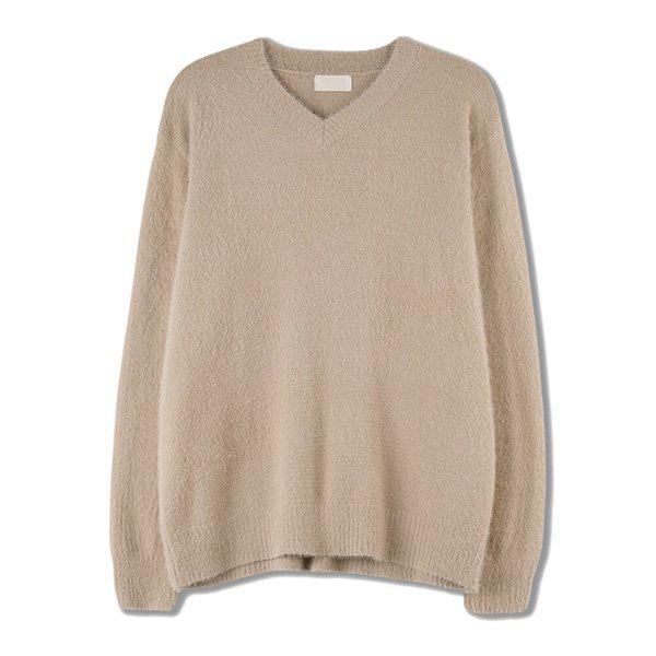 メンズソフトモヘアアンゴラVネックニットT SG-KN-Q029-グレー