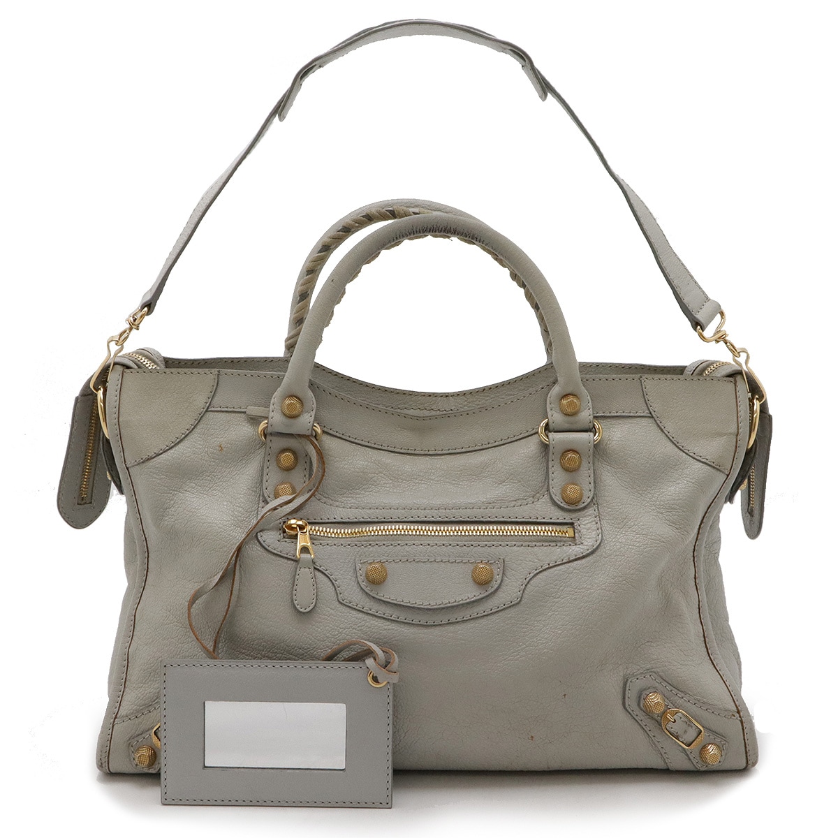 ジャイアント シティ エディターズバッグ ハンドバッグ 2WAY ショルダーバッグ レザー ライトグレー ミラー付き 28177