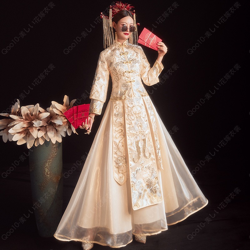 中国式ウェディングドレス痩せ見え2023新案秀禾服新婦結婚祝い服敬酒出閣服竜鳳服-27