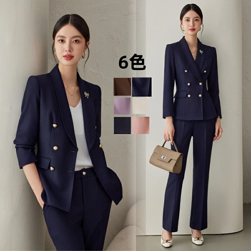 【SNS大人気】新入荷春秋用　レディース　ビジネス　コート　パンツ　通勤　オフィス　トップス　制服　事務服　洗える　細身　就活　面接　大きいサイズ　2点セット　長袖
