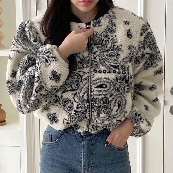 Hスタイル(DK)ダンブルペズルクロップJP 秋冬 女性 フリース ボア もこもこ ジャンパー ジャケット アウター ジップアップ