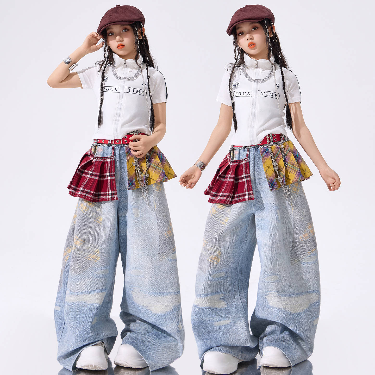 クールガール クロップトップス 女の子用ジャズダンス衣装子供用ストリートダンスパフォーマンス衣装女の子用ダンス衣装女子グループのショー用グループ衣装