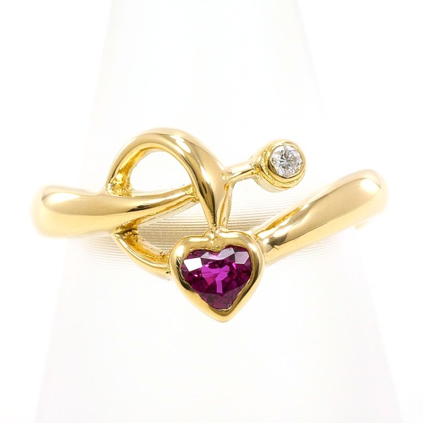 K18 18金 YG リング 12号 ルビー 0.31 ダイヤ 0.02 ジュエリー 中古
