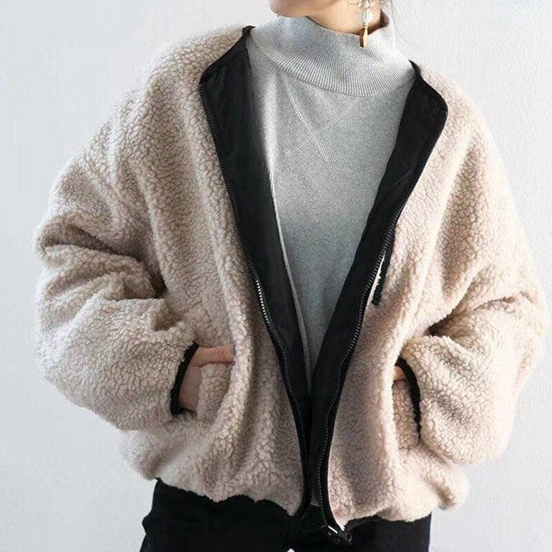 韓国冬の女性用コットンパッドジャケット両面ボアブルゾン ジャケット秋冬 レディース人気ボアアウターキルティングアウター30%制限