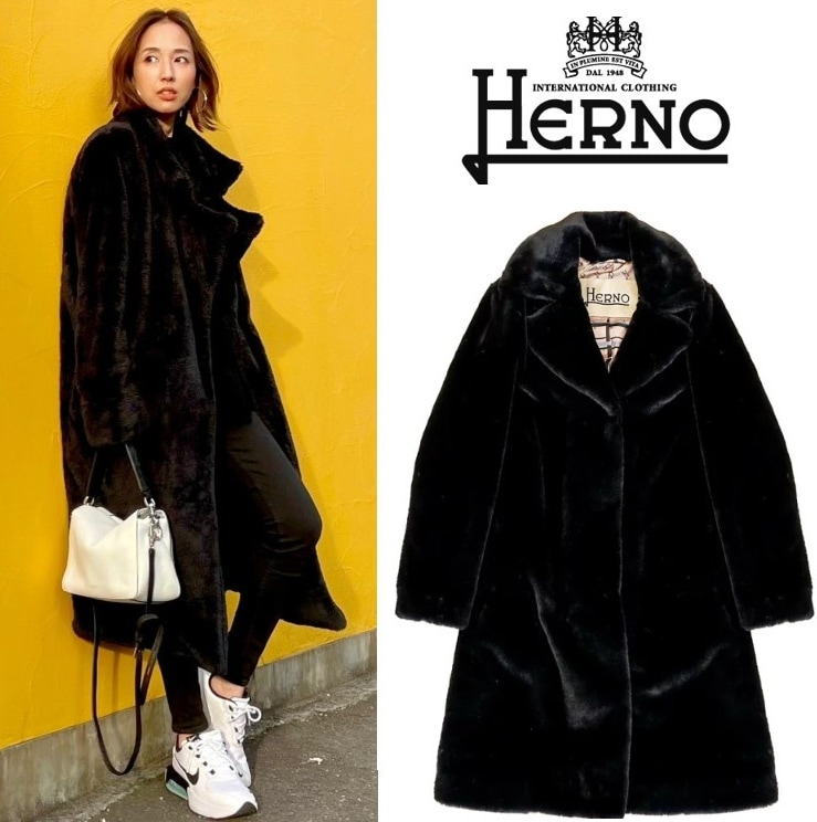 雑誌掲載　エコファーコート　シングルブレスト　ブラック