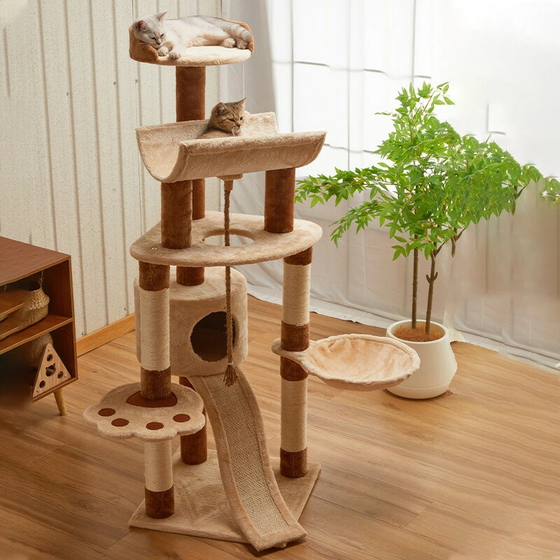 【北欧木製】キャットタワー 猫タワー 一体型 爪とぎ キャットウォーク キャットハウス 猫はしご 多機能 安定感 型 高級ペット家具