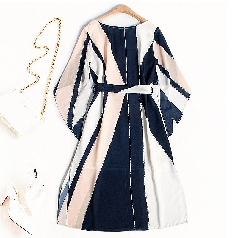 ベージュ 旅行 ホワイト デート ワンピース お出かけ きれいめ ケープ風 ロング丈 夏 食事会 柄物 ウエストリボン 爽やか 大人 涼しい 秋 春 ネイビー リゾート きれいめ 上品 レディース