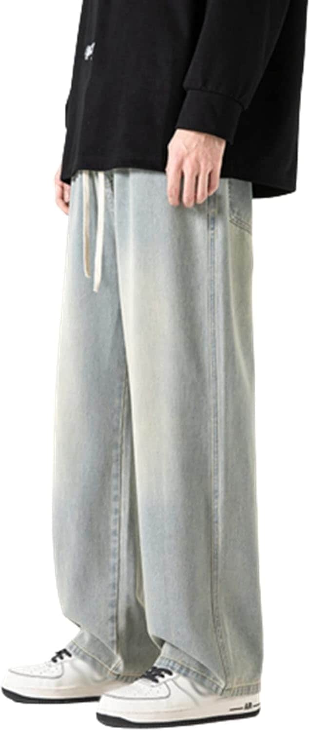 ヴィンテージ デニムパンツ メンズ ジーンズ ウォッシュ加工 ワイドパンツ ルーズ イージーパンツ 大きいサイズ 春 夏 秋 ロングパンツ 男性用 シンプル 長ズボン ハイストリート 通気