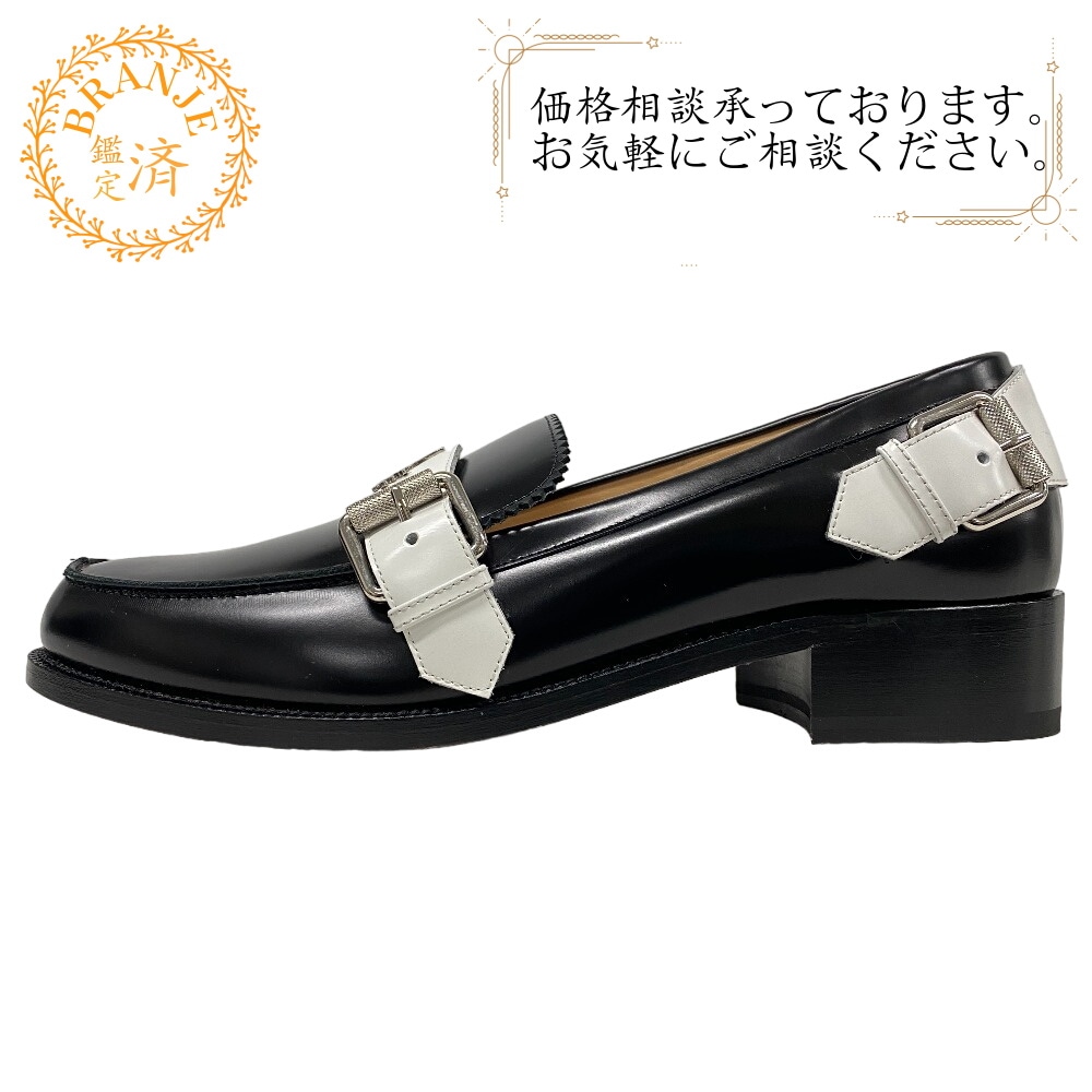 MONMOC DONNA 39 ロゴ ストラップ レザー ローファー ブラック レディース ブランド