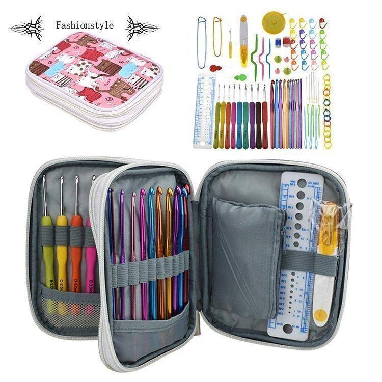 道具 レース針 編み物 毛糸 かぎ編み 72点 色分け クラフト 手芸 12月のおすすめかぎ針セット コンパクト 編み針 小物専用収納ケース付き(猫柄