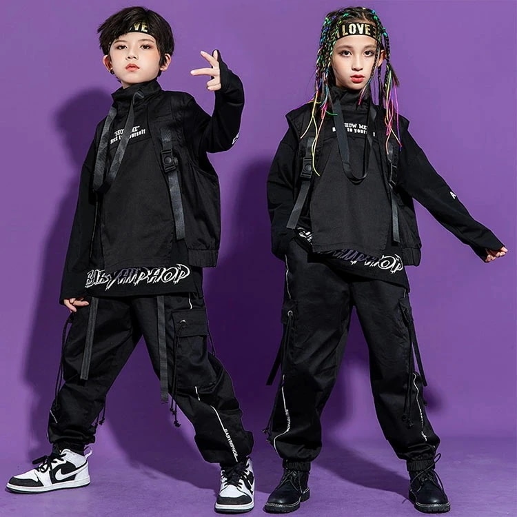 新商品登場キッズ ダンス衣装 ダンス 衣装 上下 ヒップホップ セットアップ hiphop 韓国 k-pop 子供服 ガールズ ジュニア 男の子 女の子 大人 長袖 ベスト カーゴパンツ ジップアップ