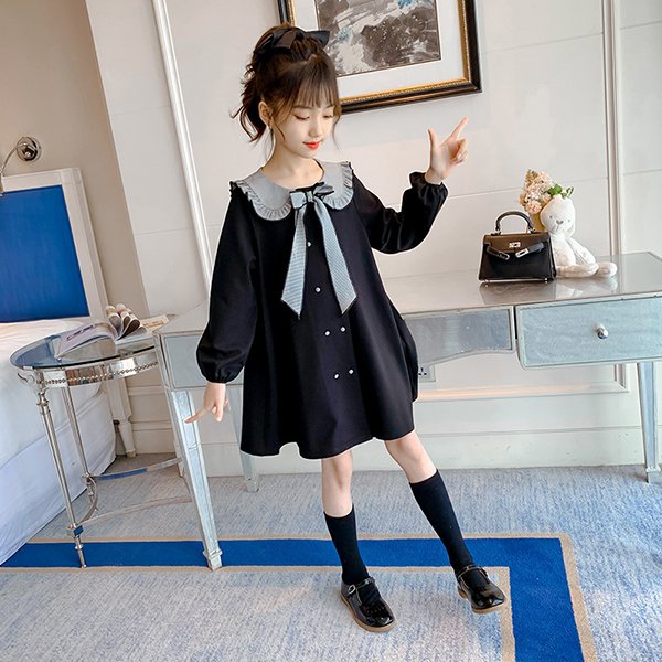 【迅速な出荷】ワンピース キッズ 長袖ワンピース 子供服 女の子 秋 冬 ロングワンピース 蝶結び リボン 子供ドレス ジュニア フレア おしゃれ 可愛い カジュアル 新品 150 160 バレンタイ